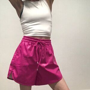 High-waisted hot Pink Pleather Shorts